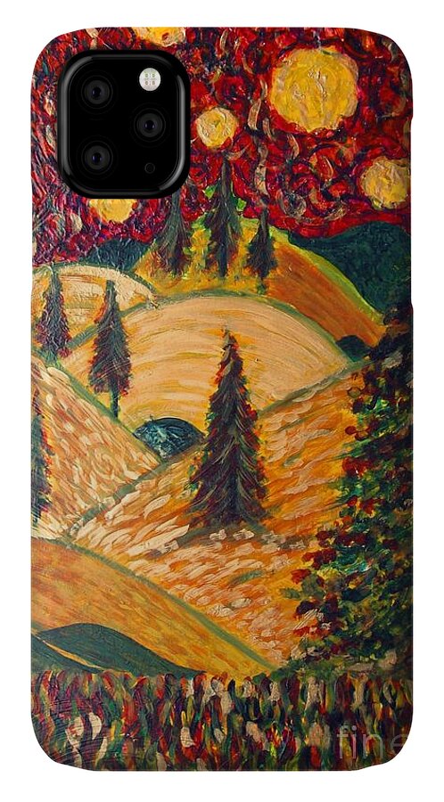  iPhone 11 Case featuring the painting Ten Moons in Scarlet Sky by Jacqui Hawk