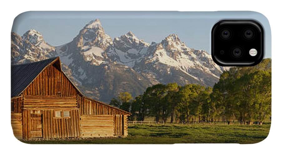 Moulton iPhone 11 Case featuring the photograph Teton Barn with Bison by Aaron Spong