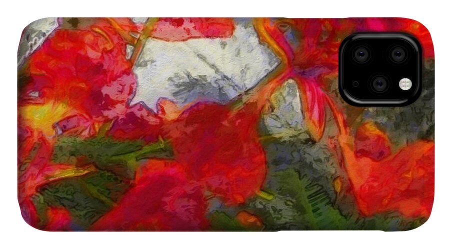 Sharkcrossing iPhone 11 Case featuring the painting S Textured Flamboyant Flowers - Square by Lyn Voytershark
