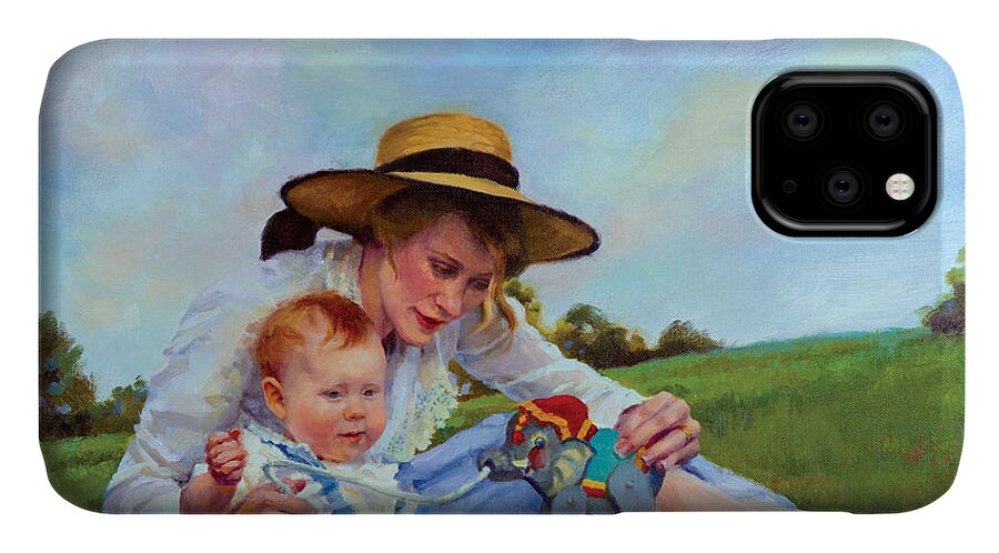 Mother iPhone 11 Case featuring the painting The Birthday Gift by Jean Hildebrant