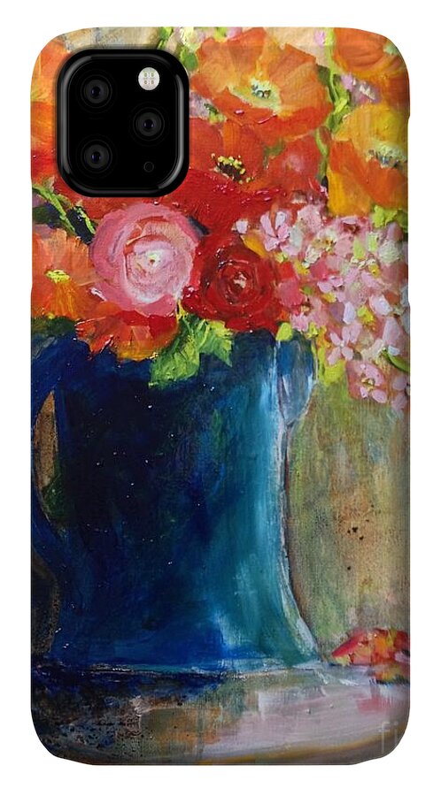 Red Poppies iPhone 11 Case featuring the painting The Blue Jug by Sherry Harradence