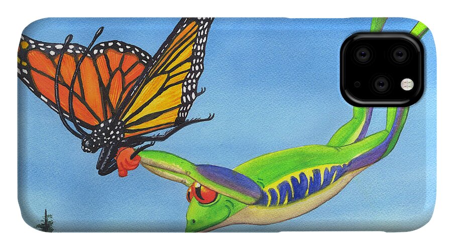 Frog iPhone 11 Case featuring the painting The Hang Glider by Catherine G McElroy