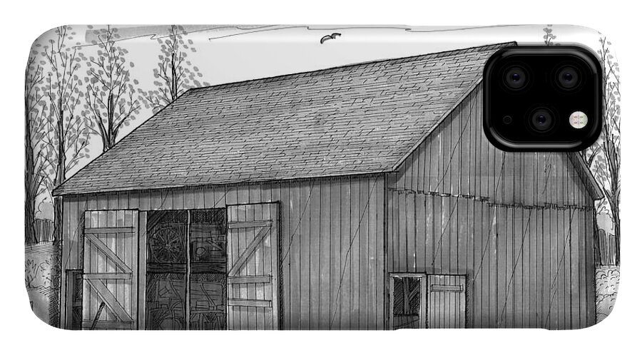 Vermont iPhone 11 Case featuring the drawing The Lawrence Barn by Richard Wambach