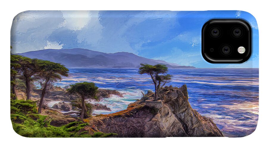 Lone Cypress iPhone 11 Case featuring the painting The Lone Cypress by Dominic Piperata