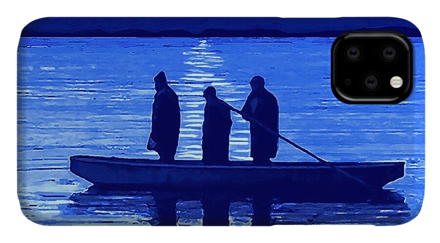 Fishing iPhone 11 Case featuring the painting The Night Fishermen by SophiaArt Gallery