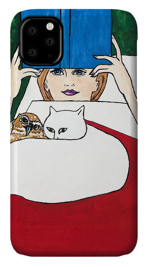 Owl iPhone 11 Case featuring the painting The Owl And The Pussycat by Dale Bernard