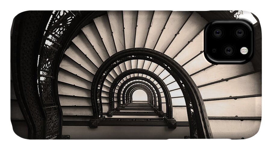 Kelly iPhone 11 Case featuring the photograph The Rookery Staircase in Sepia Tone by Kelly Hazel