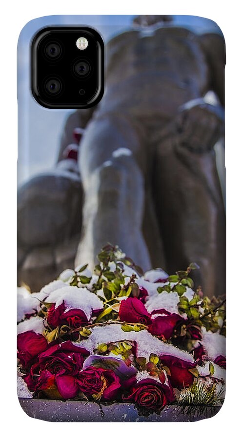 Michigan State University iPhone 11 Case featuring the photograph The Spartan with Roses 2 by John McGraw
