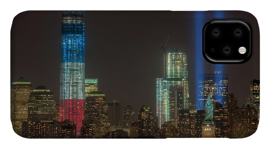 Clarence Holmes iPhone 11 Case featuring the photograph Tribute in Light XIII by Clarence Holmes