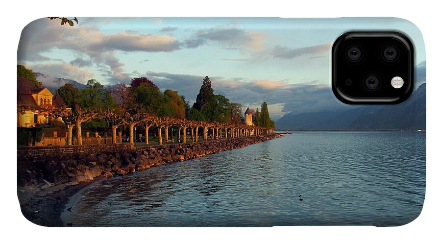 Lake Geneva iPhone 11 Case featuring the photograph Twilight in Vevey by Lynellen Nielsen