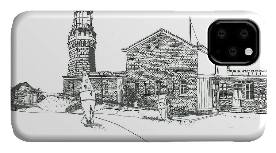 Pen And Ink iPhone 11 Case featuring the drawing Twin Lights Atlantic Highlands by Alan Johnson