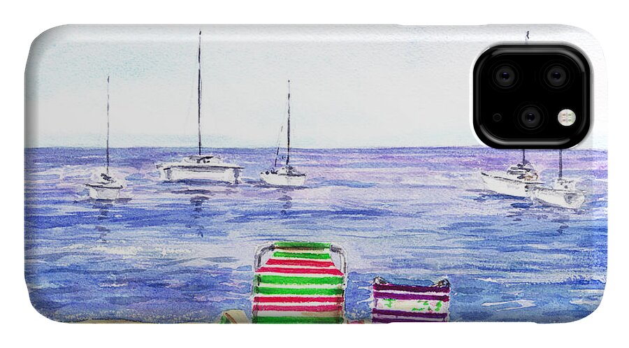 Beach Art iPhone 11 Case featuring the painting Two Chairs On The Beach by Irina Sztukowski