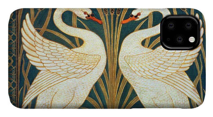 Walter Crane iPhone 11 Case featuring the painting Two Swans by Walter Crane