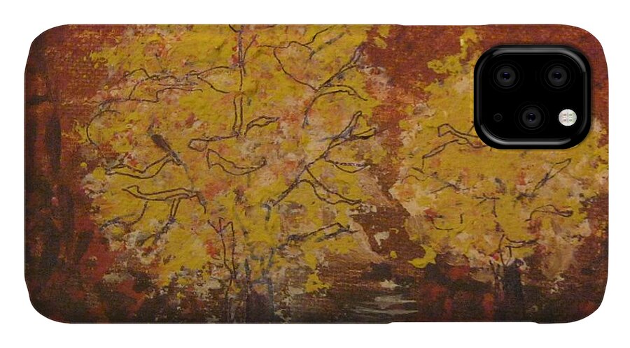 Trees iPhone 11 Case featuring the painting Unlikely Companions by Jacqui Hawk