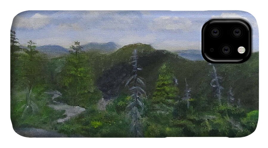 White Mountains iPhone 11 Case featuring the painting View from Noon Peak by Linda Feinberg
