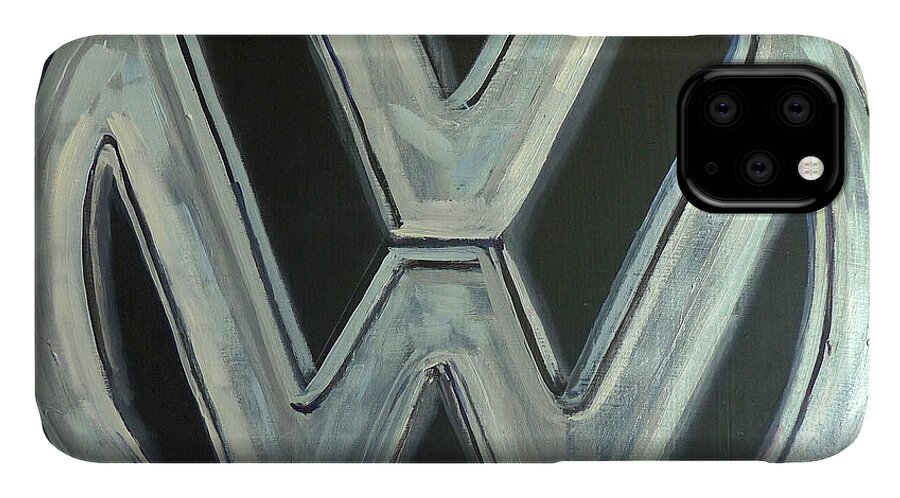 Vw iPhone 11 Case featuring the painting VW Logo Chrome by Richard Le Page