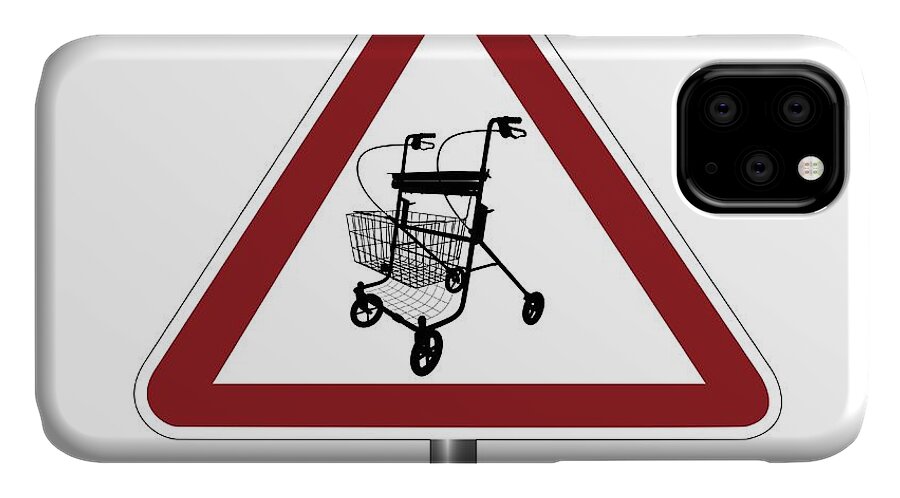 Sign iPhone 11 Case featuring the photograph Warning Sign With Walking Frame Symbol by Alfred Pasieka