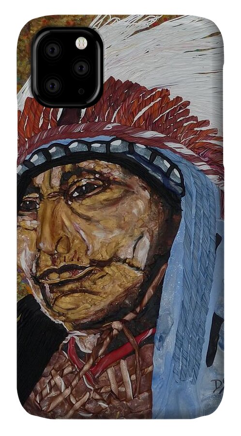 Native American iPhone 11 Case featuring the mixed media Warrior Chief by Deborah Stanley