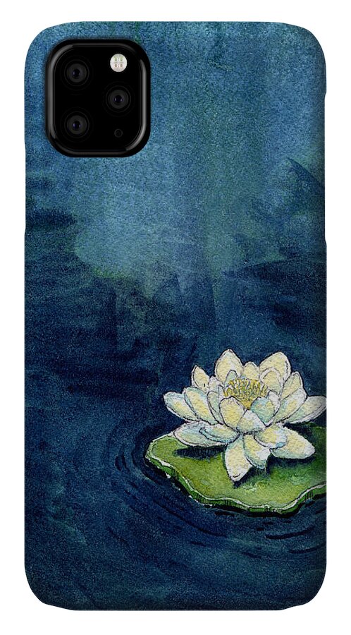 Indigo iPhone 11 Case featuring the painting Water Lily by Katherine Miller