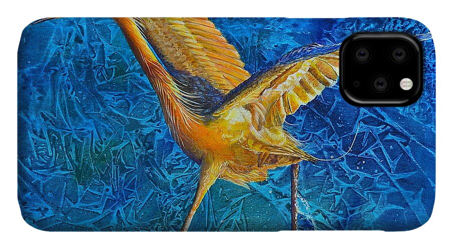 Reddish Egret iPhone 11 Case featuring the painting Water Run by AnnaJo Vahle