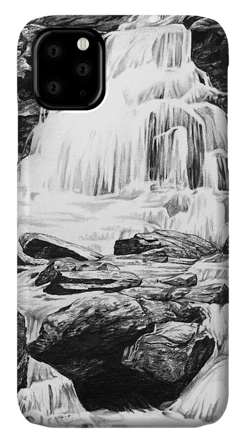 Waterfall iPhone 11 Case featuring the drawing Waterfall by Aaron Spong