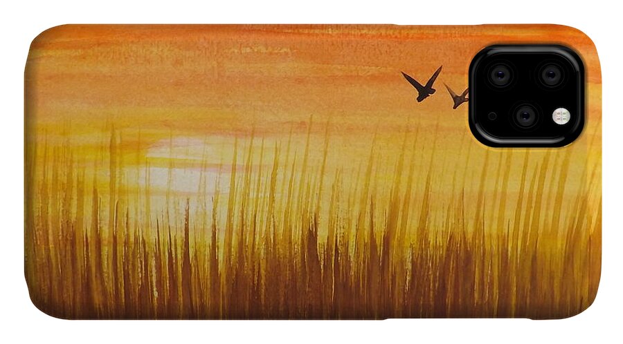 Wheatfield At Sunset iPhone 11 Case featuring the painting Wheatfield at Sunset by Darren Robinson