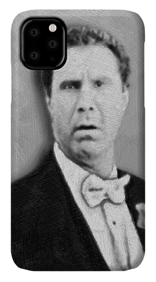 Anchorman iPhone 11 Case featuring the mixed media Will Ferrell Old School by Tony Rubino