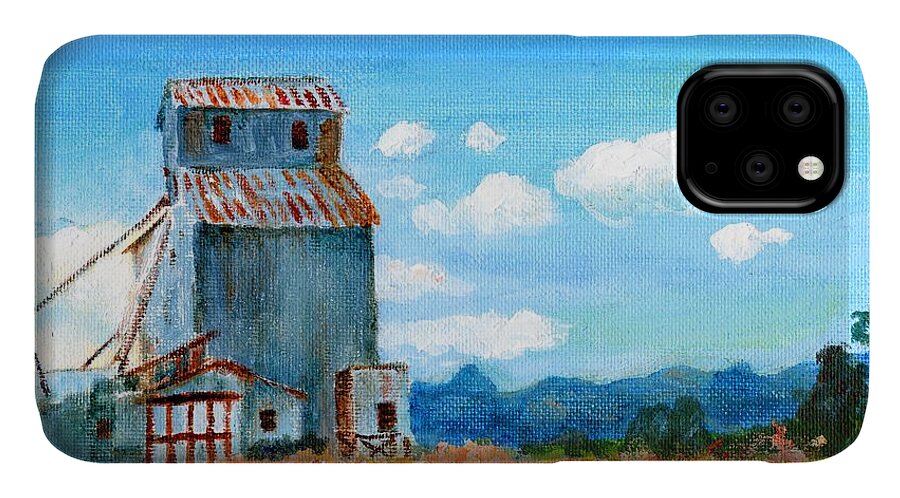 C. Sitton Paintings Paintings iPhone 11 Case featuring the painting Willow Creek Grain Elevator II by C Sitton