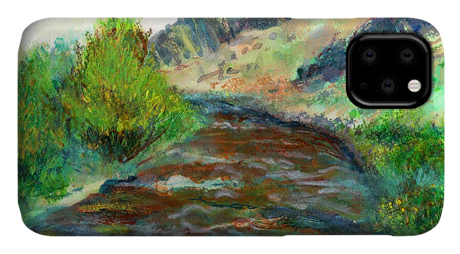 C. Sitton Paintings iPhone 11 Case featuring the painting Willow Creek in Spring by C Sitton