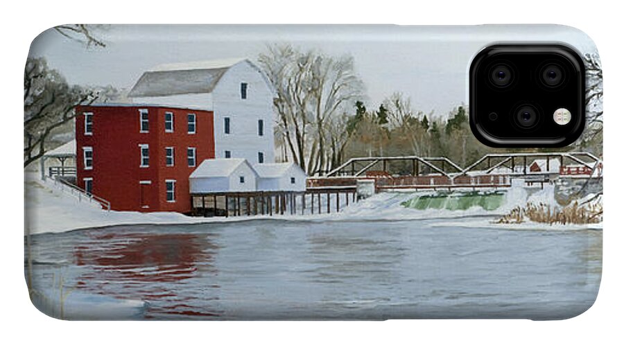 Landscape iPhone 11 Case featuring the painting Winter at Phelps Mill by Lynn Hansen