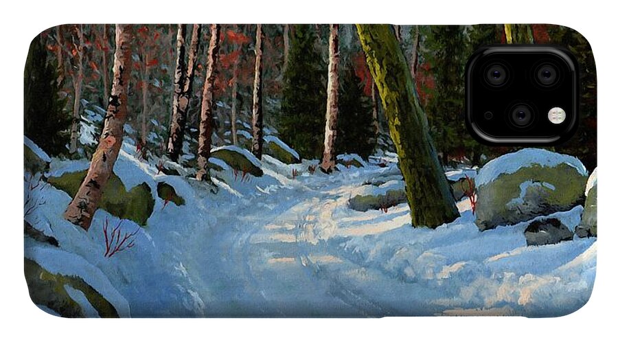 Winter Road iPhone 11 Case featuring the painting Winter Road by Frank Wilson