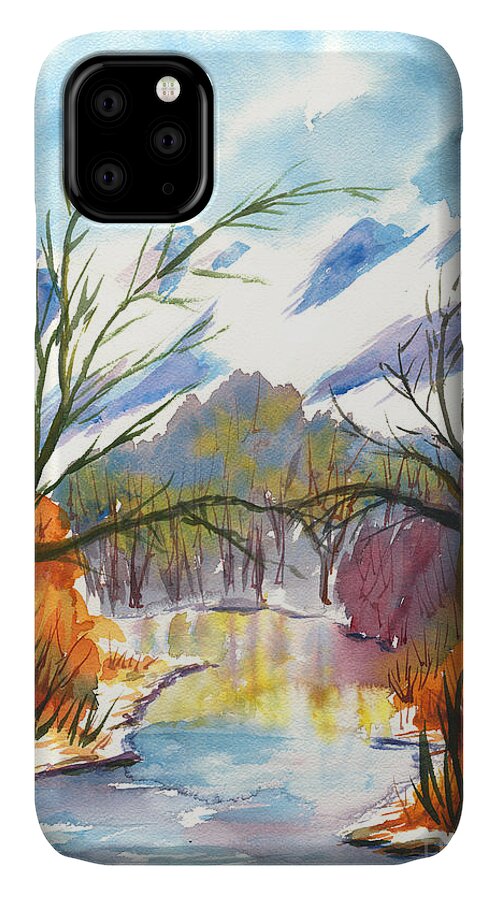 Winter iPhone 11 Case featuring the painting Wintry Reflections by Walt Brodis