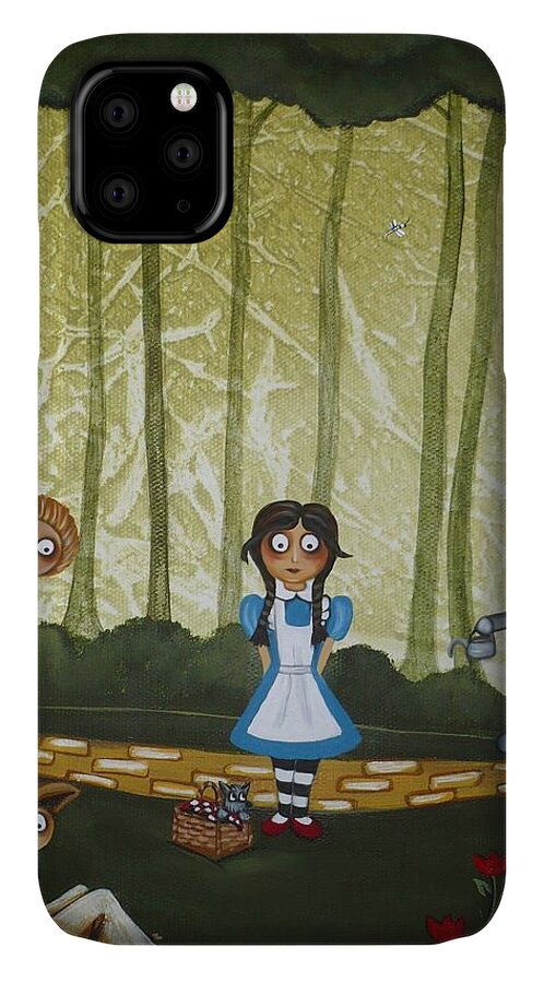 Wizard Of Oz iPhone 11 Case featuring the painting Wizard of Oz - If We Walk Far Enough by Charlene Murray Zatloukal