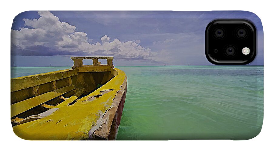 Abandon iPhone 11 Case featuring the photograph Worn Yellow Fishing Boat of Aruba II by David Letts
