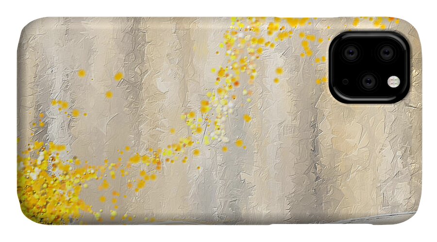 Yellow iPhone 11 Case featuring the painting Yellow And Gray Landscape by Lourry Legarde