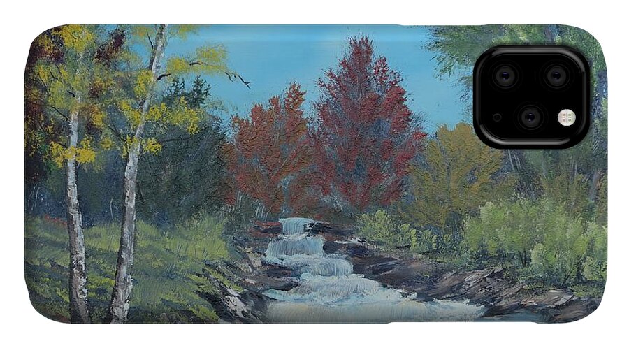 Lanscape Paintings iPhone 11 Case featuring the painting Young Cascades by Bob Williams
