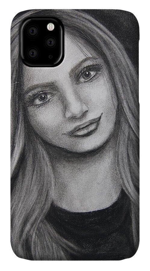 Woman iPhone 11 Case featuring the drawing Young Woman In Charcoal by Barbara J Blaisdell