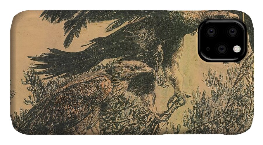 Eagles iPhone 11 Case featuring the painting Eagle's Roost by Richard Jules