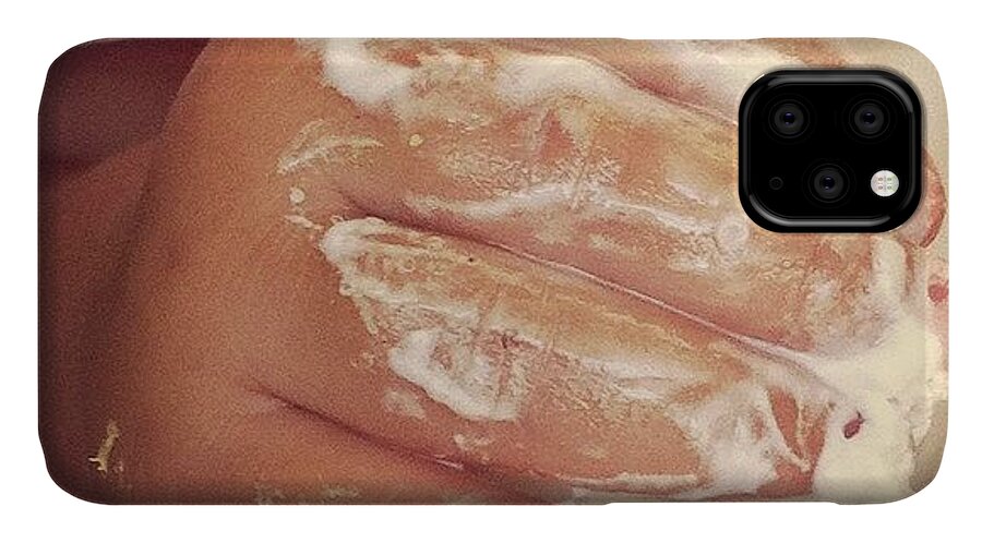 Hand Child Child's Finger Frosting Icing Cake Cakes Messy Birthday Cute Humor Food Newcsassemblage iPhone 11 Case featuring the photograph 1st Birthday Frosting by Gwyn Newcombe