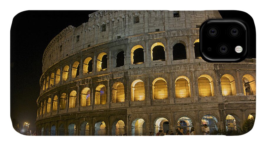 Ancient Rome iPhone 11 Case featuring the photograph Coliseum illuminated at night. Rome #2 by Bernard Jaubert
