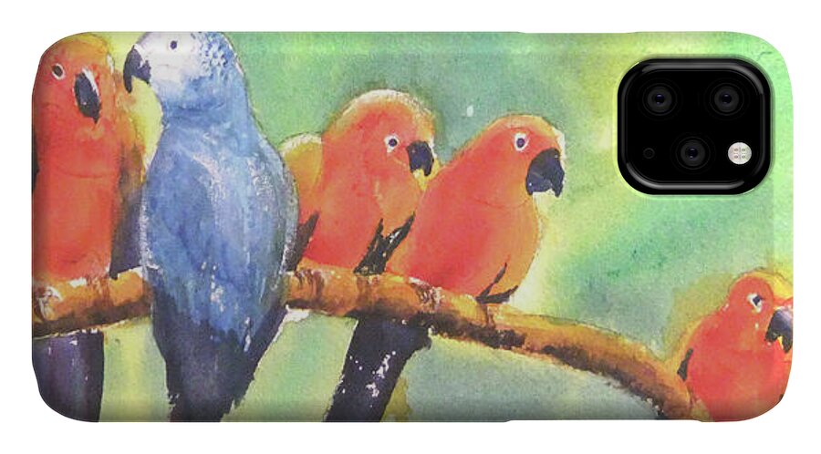 Birds iPhone 11 Case featuring the painting A New Slant on Life by Debbie Lewis