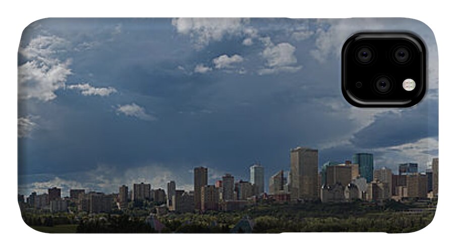 Skyline iPhone 11 Case featuring the photograph Cloudy Panorama Edmonton by David Kleinsasser