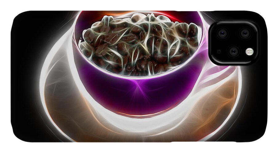 Coffee iPhone 11 Case featuring the digital art Electrifyin The Coffee Bean -Version Violet by James Ahn