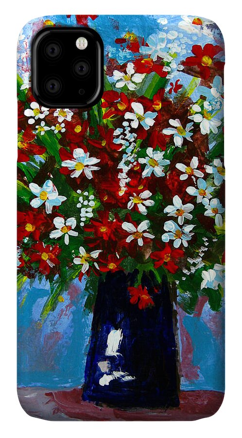 Red iPhone 11 Case featuring the painting Flower arrangement bouquet by Patricia Awapara
