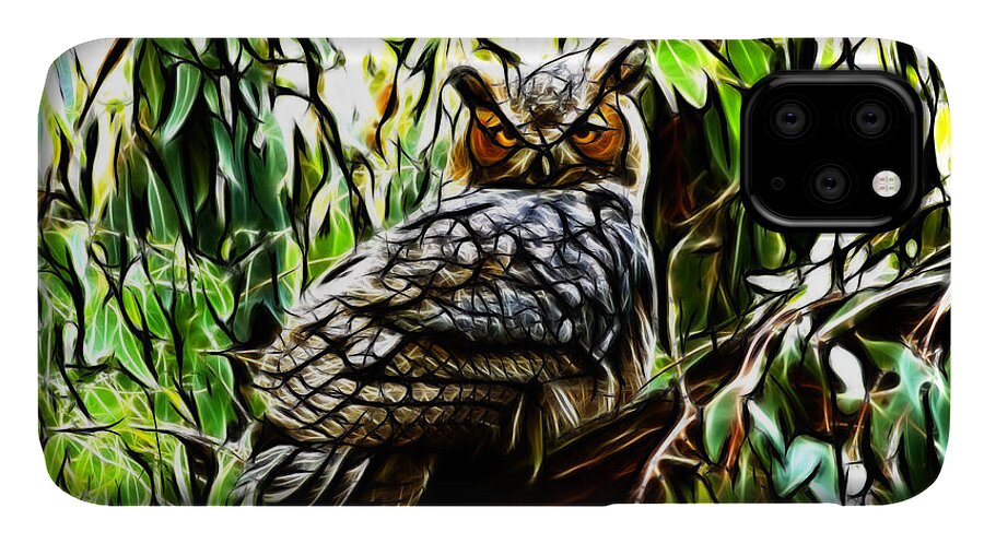 Digital Art iPhone 11 Case featuring the digital art Fractal-S -Great Horned Owl - 4336 by James Ahn