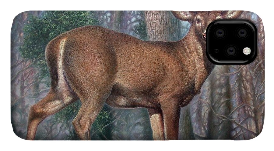 Deer iPhone 11 Case featuring the painting Missouri Whitetail Deer by Hans Droog