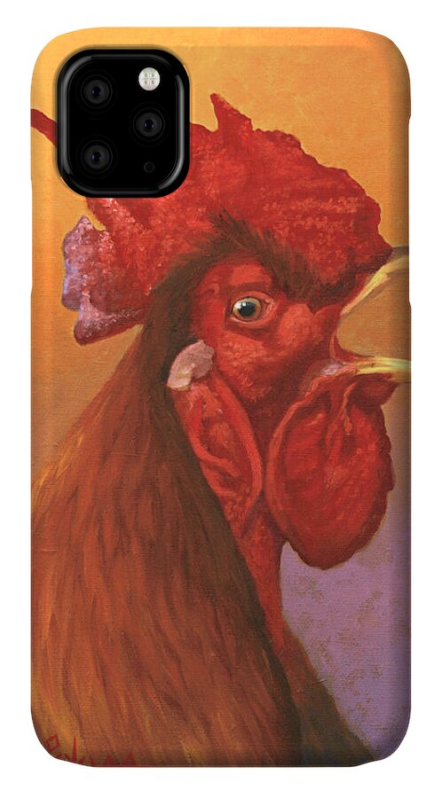 Rooster iPhone 11 Case featuring the painting Morning Call by Howard Dubois