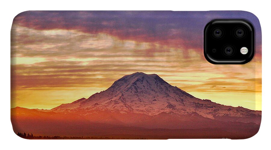 Photography iPhone 11 Case featuring the photograph Morning Mist About Mount Rainier HDR by Sean Griffin