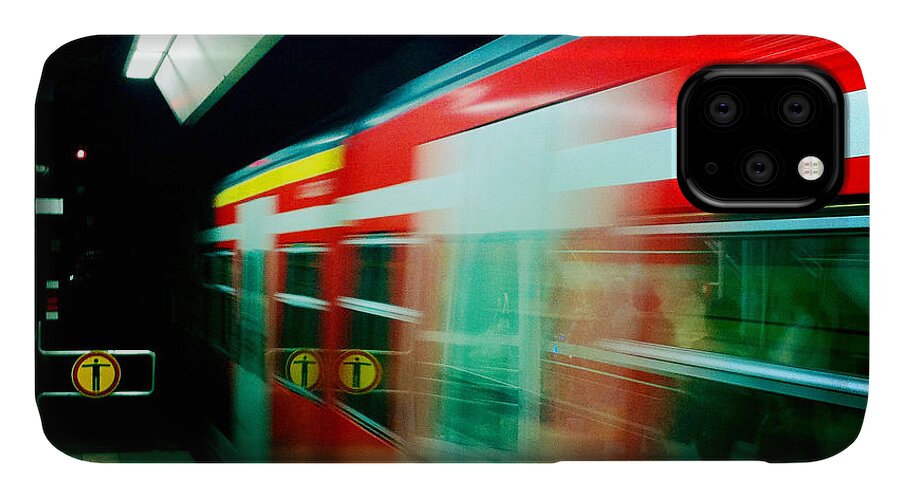 Train iPhone 11 Case featuring the photograph Red train blurred by Matthias Hauser