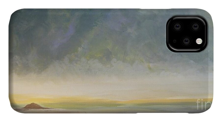 Skaket Beach iPhone 11 Case featuring the painting Skaket - Waiting on the Storm by Jacqui Hawk